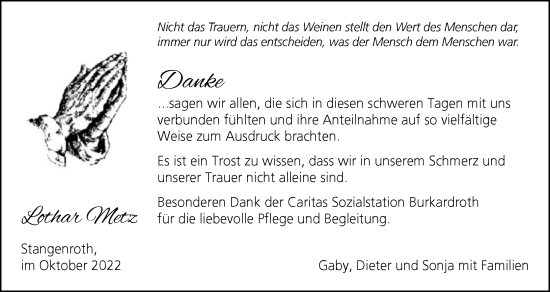 Anzeige von Lothar Metz von MGO