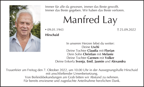 Anzeige von Manfred Lay von MGO