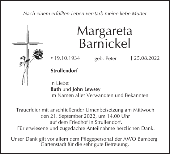 Anzeige von Margareta Barnickel von MGO