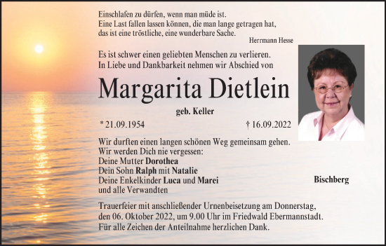Anzeige von Margarita Dietlein von MGO