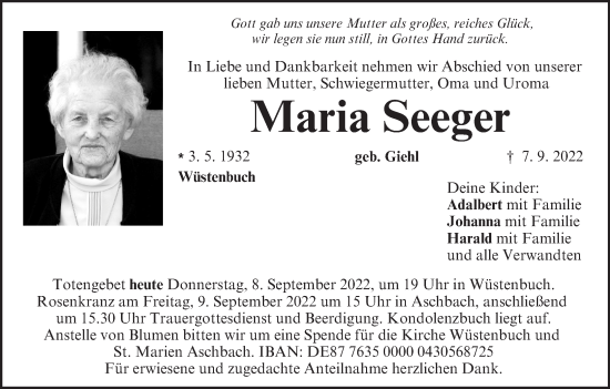 Anzeige von Maria Seeger von MGO