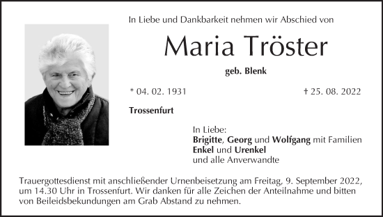 Anzeige von Maria Tröster von MGO
