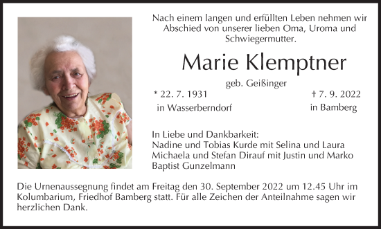 Anzeige von Marie Klemptner von MGO