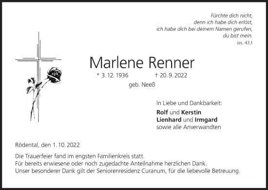 Anzeige von Marlene Renner von MGO