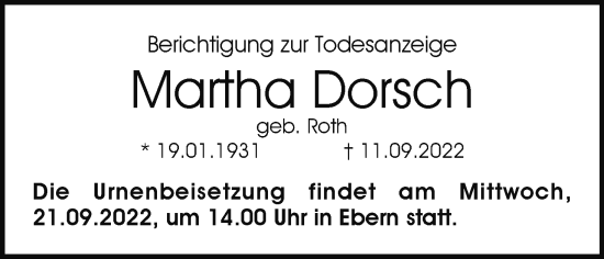 Anzeige von Martha Dorsch von MGO