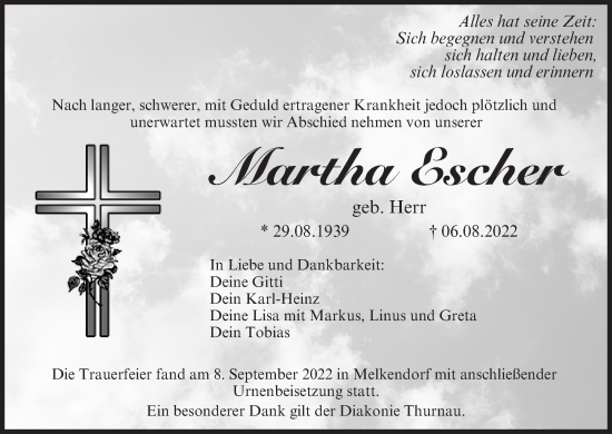 Anzeige von Martha Escher von MGO