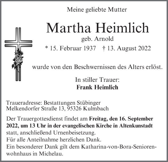 Anzeige von Martha Heimlich von MGO