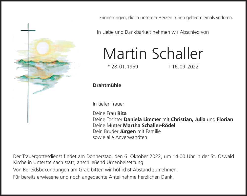  Traueranzeige für Martin Schaller vom 01.10.2022 aus MGO