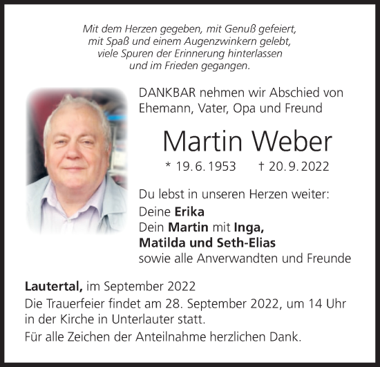 Anzeige von Martin Weber von MGO