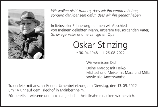 Anzeige von Oskar Stinzing von MGO