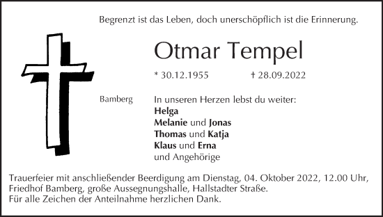 Anzeige von Otmar Tempel von MGO