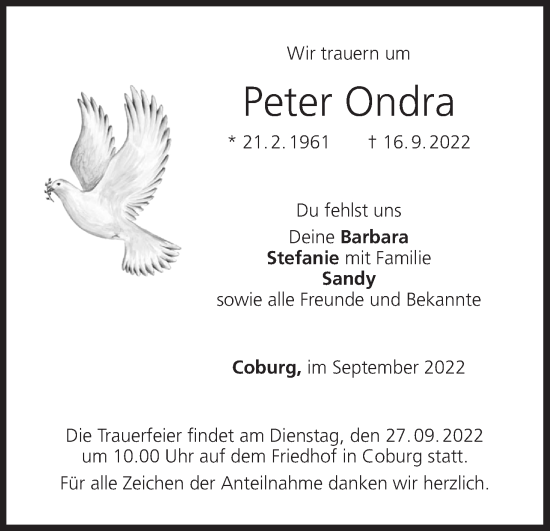 Anzeige von Peter Ondra von MGO