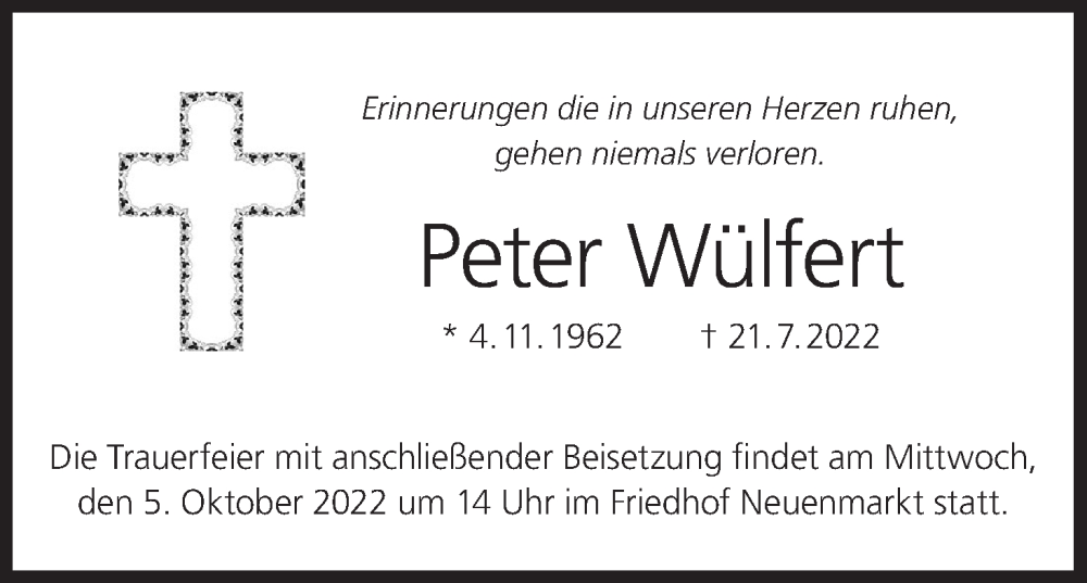  Traueranzeige für Peter Wülfert vom 01.10.2022 aus MGO