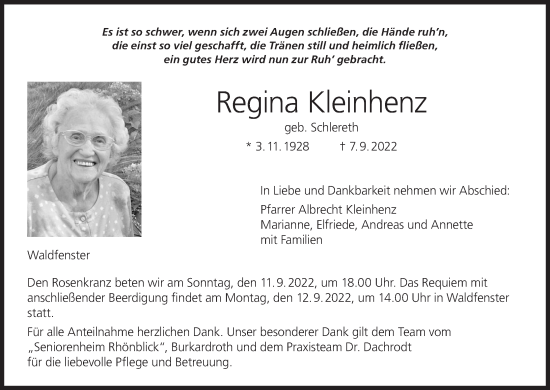 Anzeige von Regina Kleinhenz von MGO