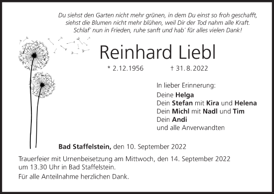 Anzeige von Reinhard Liebl von MGO