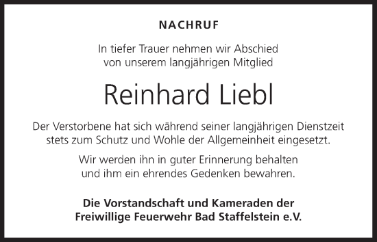 Anzeige von Reinhard Liebl von MGO