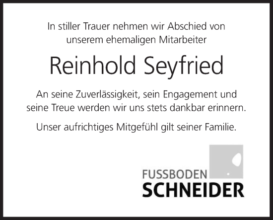 Anzeige von Reinhold Seyfried von MGO