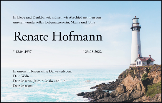 Anzeige von Renate Hofmann von MGO