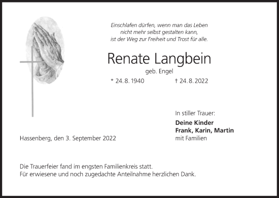 Anzeige von Renate Langbein von MGO