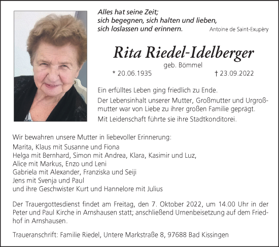 Anzeige von Rita Riedel-Idelberger von MGO