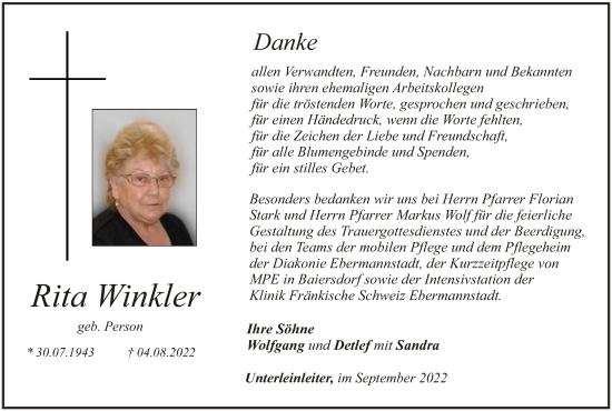 Anzeige von Rita Winkler von MGO