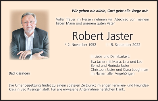 Anzeige von Robert Jaster von MGO