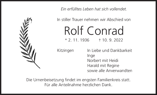 Anzeige von Rolf Conrad von MGO