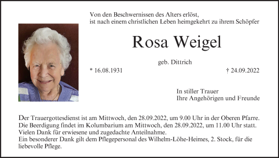 Anzeige von Rosa Weigel von MGO