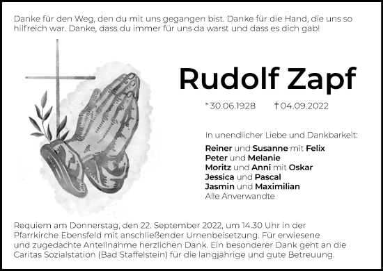 Anzeige von Rudolf Zapf von MGO