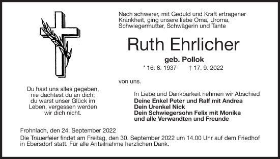 Anzeige von Ruth Ehrlicher von MGO