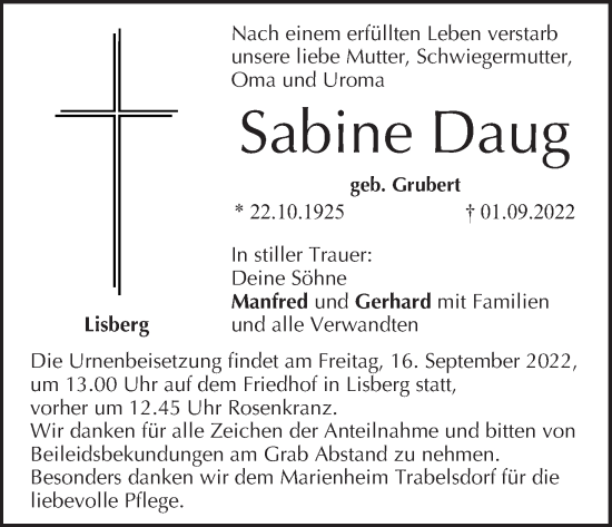 Anzeige von Sabine Daug von MGO