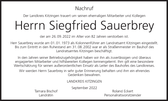 Anzeige von Siegfried Sauerbrey von MGO