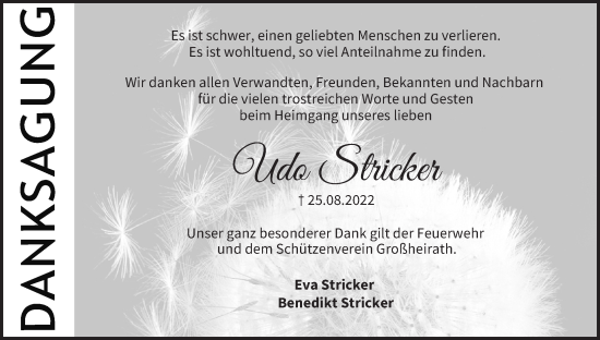 Anzeige von Udo Stricker von MGO