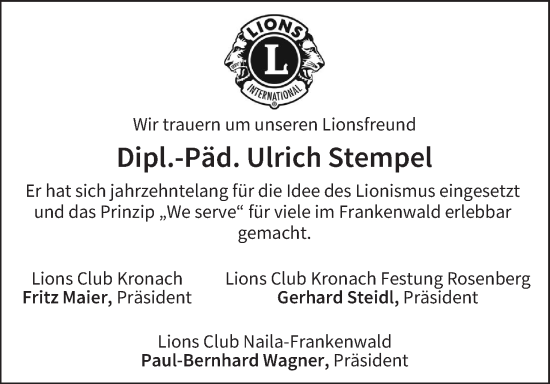Anzeige von Ulrich Stempel von MGO