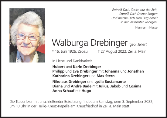 Anzeige von Walburga Drebinger von MGO