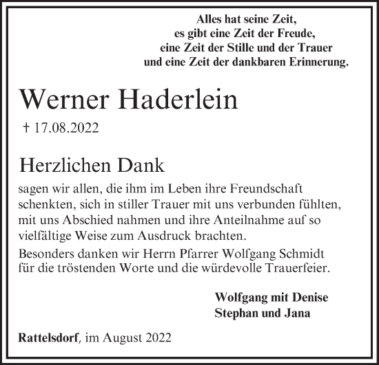 Anzeige von Werner Haderlein von MGO