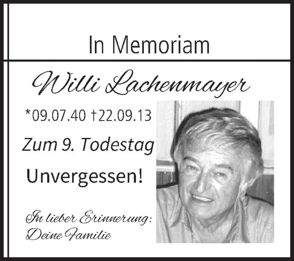  Traueranzeige für Willi Lachenmayer vom 24.09.2022 aus MGO