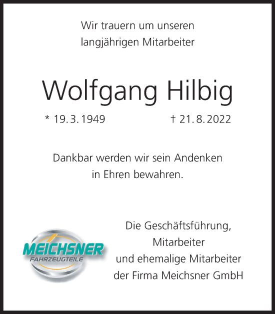 Anzeige von Wolfgang Hilbig von MGO