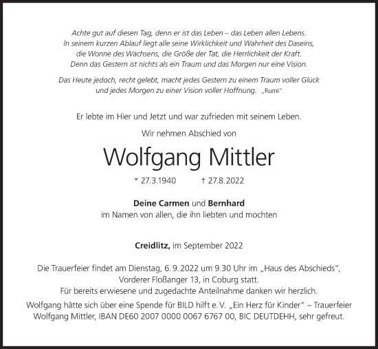 Anzeige von Wolfgang Mittler von MGO