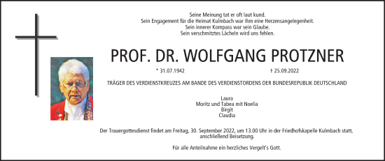Anzeige von Wolfgang Protzner von MGO