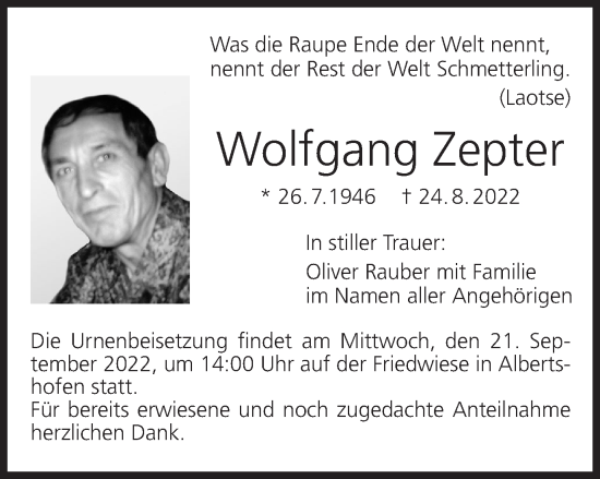 Anzeige von Wolfgang Zepter von MGO