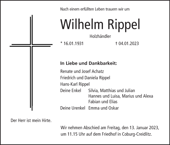 Anzeige von Wilhelm Rippel von infranken.de