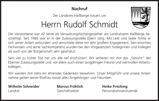 Anzeige von Rudolf Schmidt von MGO