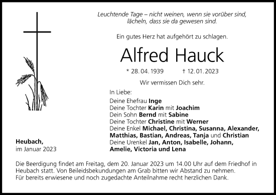 Anzeige von Alfred Hauck von MGO