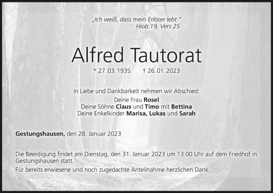 Anzeige von Alfred Tautorat von MGO