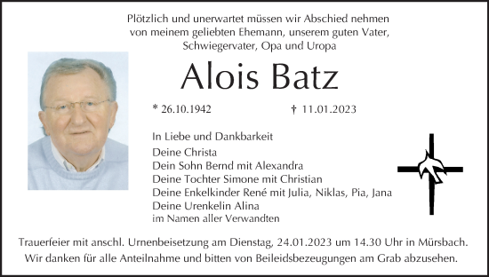 Anzeige von Alois Batz von MGO