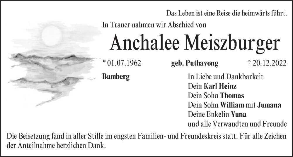  Traueranzeige für Anchalee Meiszburger vom 07.01.2023 aus MGO