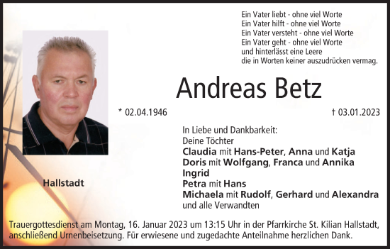 Anzeige von Andreas Betz von MGO