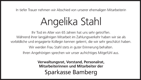 Anzeige von Angelika Stahl von MGO