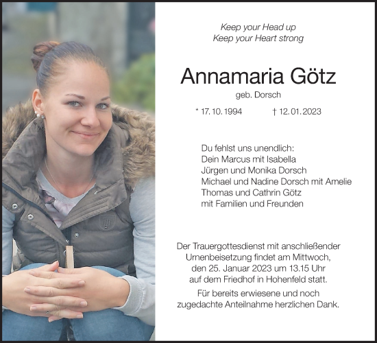 Anzeige von Annamaria Götz von MGO